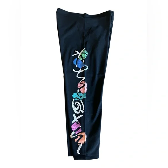 NWT VTG JACQUES MORET Black Capri Graffiti-Print Leggings 80s 90s Y2K High-Rise - Picture 2 of 8